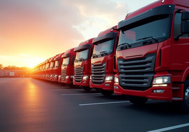 Modern SMS Trucking fleet on a highway